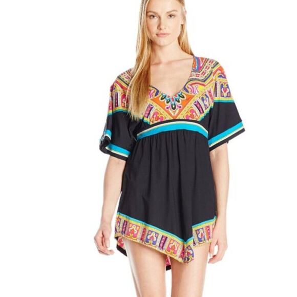 TRINA TURK MINI DRESS NEPAL TUNIC SIZE S AESTHETIC VERSATILE SUMMER COVER UP - Picture 4 of 16